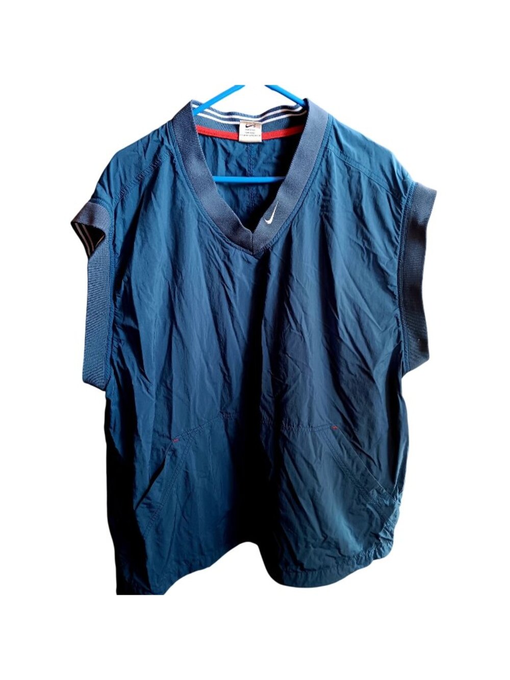 XL Vintage 90's Nike Blue Pullover Windbreaker Vest Pockets Parachute Nylon